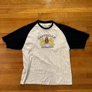 AMSTERDAM SHORT SLEEVED RAGLAN TEE SHIRT BLACK white holland city crest LARGE